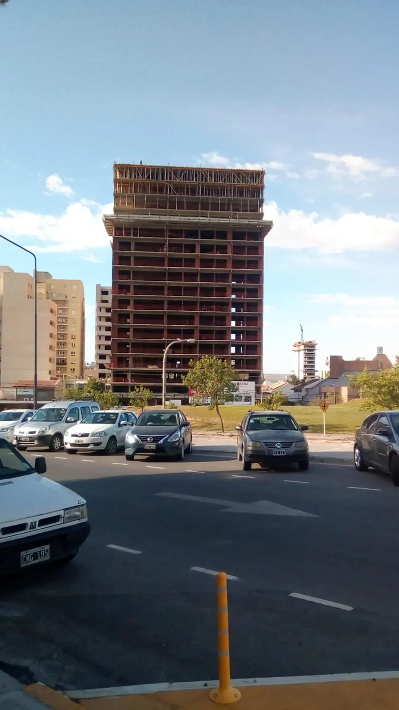 Street view of the tower under construction with its full-height structure complete