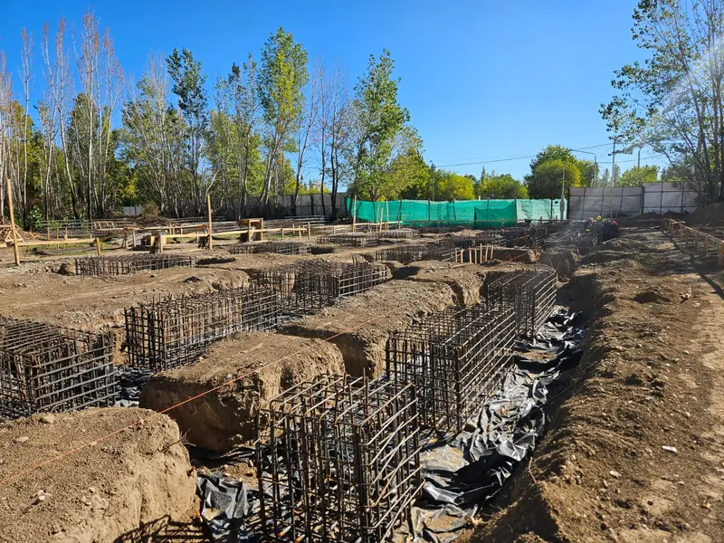 Pad footing reinforcement placed in excavations across the site