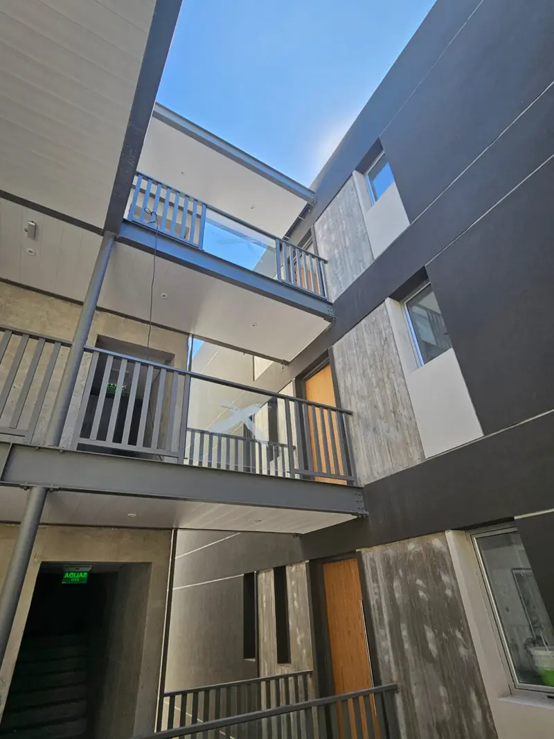 View from the internal courtyard towards the walkways and the unit doors