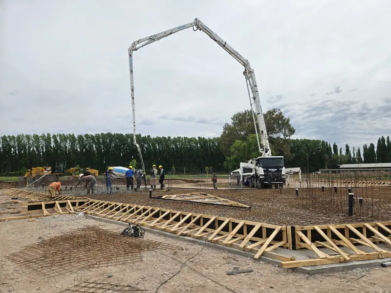 Timber formwork and reinforcement on the raft slab during the foundation stage