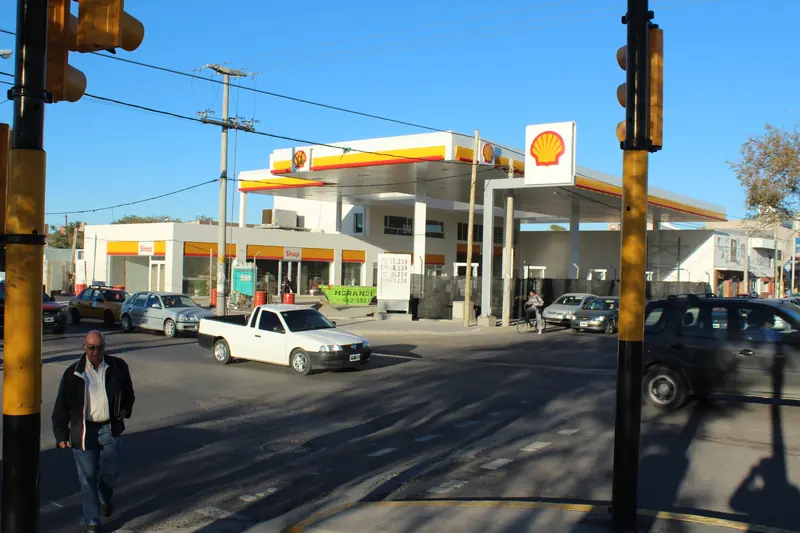 View from the corner of the completed Shell service station on the highway