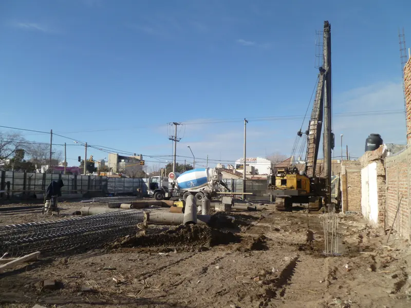 Piling rig and concrete mixer truck during the station foundation works