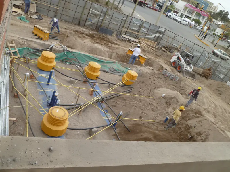 Forecourt under construction with tank fill points and fuel pipework